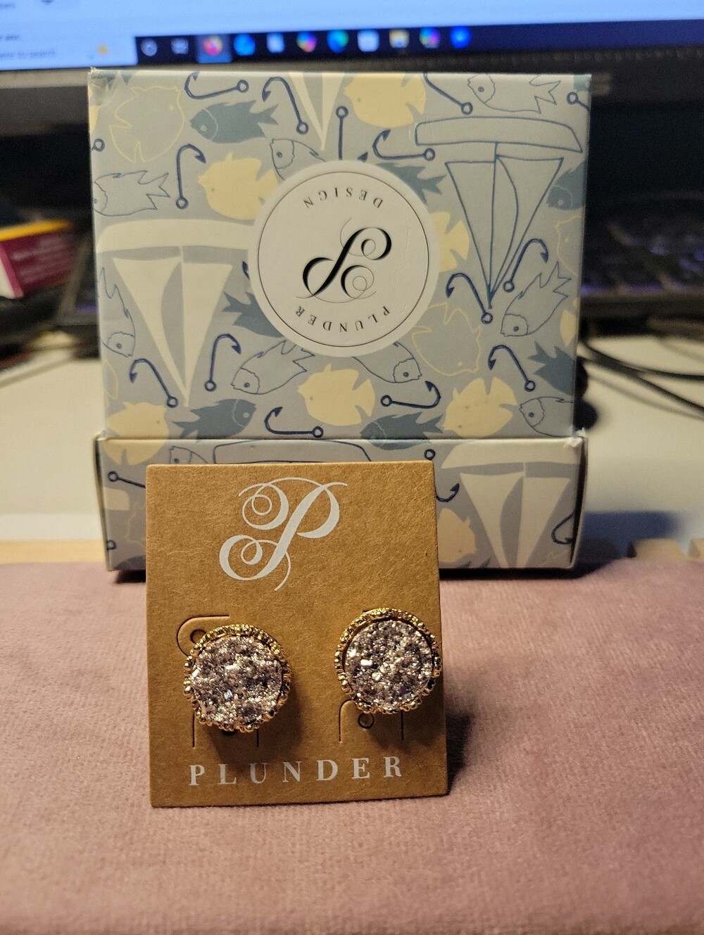 Nib Plunder Gold-Tone Earrings with Sparkling Silver Faux Druzy Centers